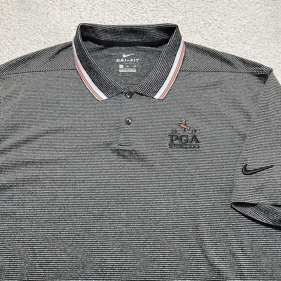 Nike Polo Shirt Mens XL Stripe Gray Performance PGA Bethpage Black Golf Dri Fit - Picture 1 of 10